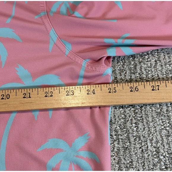 Waggle Golf Polo Shirt Men's 2XL Pink Teal Palm Tree Print Performance Stretch - Picture 6 of 7